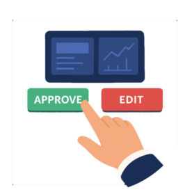 Hand deciding between two buttons - approve or edit